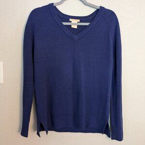 Sweet Romeo Long Sleeve Split Hem V-Neck Sweater, Royal Blue, Size S